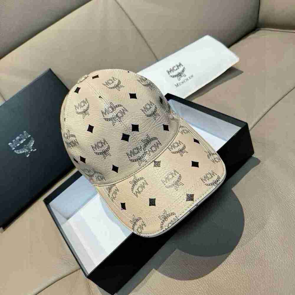 MCM Cream White Visetos Monogram Baseball Cap